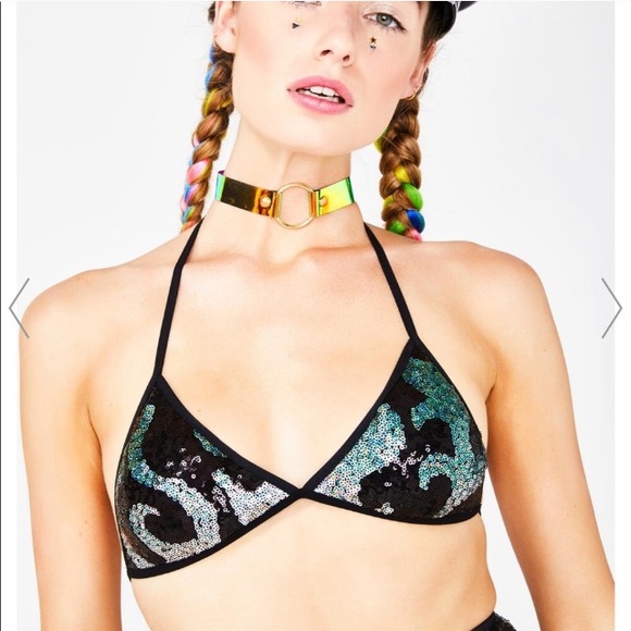 Go Guy Fire Flame Bra Bralette Burning man sequin - Picture 3 of 5